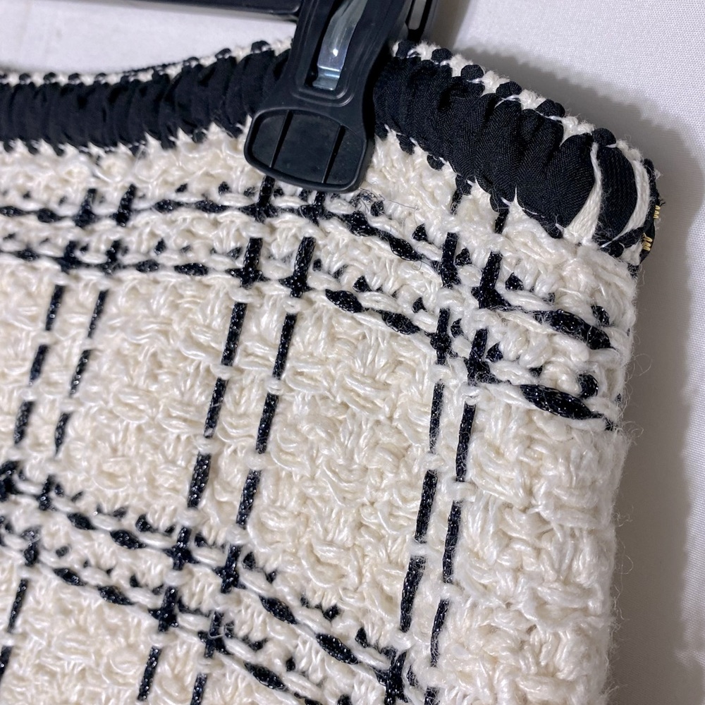 Tory Burch Cream Black Plaid Tweed Linen Blend Mini Skirt XL Academia Twee - Picture 12 of 16